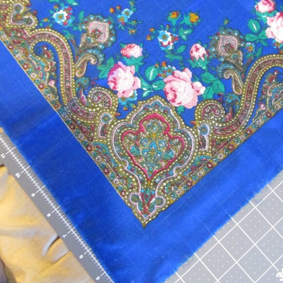 Vintage Scarf - Blue with Pink Flower Design - 100% Acrylic - Made in Japan - Picture 2 of 6